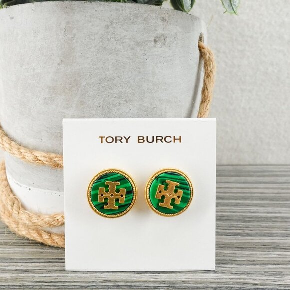 Tory Burch Women's Semi Precious Stud Earrings Green OS - Picture 5 of 13
